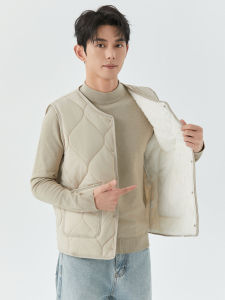 Mens Quilted Fleece Lined Thermal Vest down Cotton Jacket Inner Layer Base Shirt Autumn Winter Youth Middle Age Warm Top
