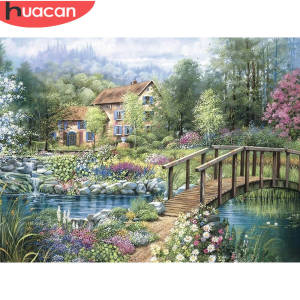 HUACAN Landscape DIY Diamond Paintings Bridge Diamond Embroidery Tree Handmade Square Round Diamond Mosaic Decor For Home