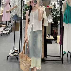 Summer High-End Feeling Irregular Hollow out Knitted Vest Womens Niche Design Loose Sleeveless Cover up Korean Style