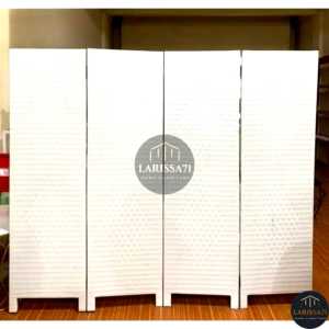 Sketsel Ruangan Rotan Sintetis Putih 4 Panel