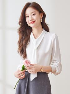 STARMAGNOLIA | White Bow-tie Loose Long-sleeve Blouse