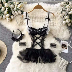 Bộ Đồ Lót Nữ In Hoa Kiểu Vintage Ôm Sát Đồ Ngủ Gợi Cảm Bodysuit Xuyên Thấu Kèm Quần Yếm Hoa Cạp Cao