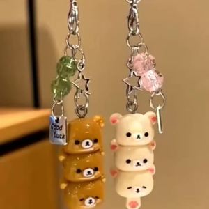 Cute Bear Phone Charms Pendant Kawaii Anime Keychain Accessories For Keys Schoolbag iPhone 17Promax Airpods Ins Korea New Y2K