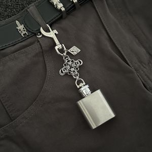 Chainmail Cross-Patterned Flask Retro Keychain: Metal Pendant with Premium Texture Bag Charm