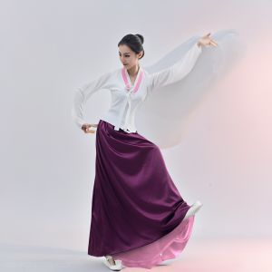 Deep Purple Dance Costume Set for Men Korean Traditional Dance Practice Outfit Examination Uniform Top And Skirt Included