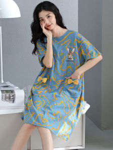 Summer Pure Cotton Sleep Dress Womens Casual Thin Short Sleeve Midi Skirt Home Clothes Outdoor Wear Comfortable Breathable