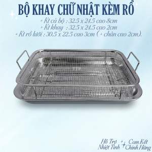 BỘ KHAY CHỮ NHẬT KÈM RỔ LƯƠI INOX