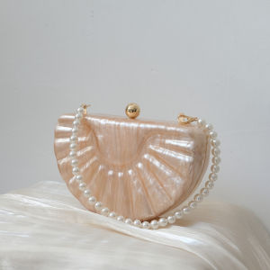 Woman New Wallet Fashion Solid Acrylic Beige Party Vintage Cute Evening Bag Champagne Semicircle Clutch Wedding Women Casual Handbags