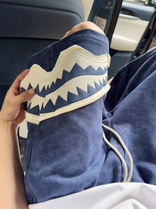 Quần Short Nam Miệng Mỏ Cá Mập Màu Xanh Lam Mùa Hè Quần Dài Năm Điểm Rộng Rãi Phong Cách Đường Phố Quần Thể Thao Thường Ngày