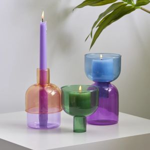 Candle Holder for Pillar Candles Stand Home Decor Colorful Glass Flower Vase Decorative Bottle Jar Storage Bowl Plant Container