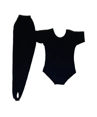 Kids Black Short Sleeves Leotard & Tights SET recommended for ages 2-10 yrs old)