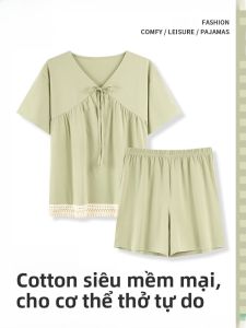 MiiOW | Pure Cotton Summer Sleepwear Womens Short Sleeve Shorts Casual Loose Plus Size Home Clothes Set MiiOW Cat Person Round Neck