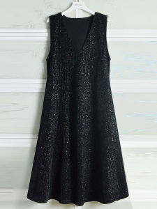 Shiny Sequin Midi Dress Womens Vest Dress Autumn Winter New Style Belted Base Layer Vest Dress A-Line Knitted Dress