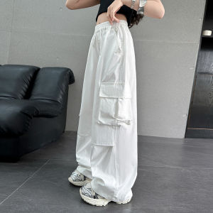 White Wide Leg Workwear Pants Loose Fit Girls Summer Korean Style Pure Color Casual Trousers for Children And Teens