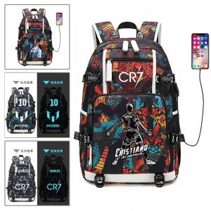 Football Backpack Large Capacity Waterproof Luminous Schoolbag Messi C.Ronaldo Student Sports Training Bag