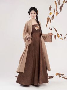 Original Autumn Chrysanthemum New Chinese Zen A-Line Strap Dress Back Cable Knit Texture Knitted Outerwear Womens Hanfu Set