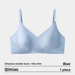 Aimo | Ultra-Thin Seamless Womens Bra Gathered Large Chest Illusion Rabbit Ear Design Slimming Underwear No Underwire Nylon Fabric