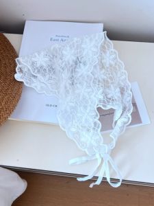 French Simple Lace Triangle Scarf Retro Embroidered Flower Headscarf Womens Spring Summer Decorative Curtain Hair Ties