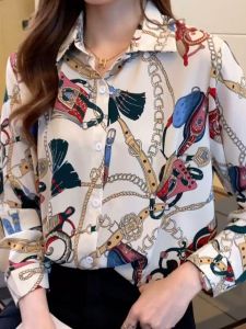 Kemeja Lengan Panjang Sifon Kain Berkualitas Tinggi Untuk Wanita Atasan Fashion Kasual Gaya Korea