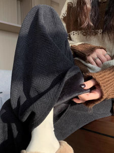 Quần Ống Rộng Cỡ Lớn Màu Đen Cho Nữ Mùa Thu Đông Quần Ống Đứng Lót Lông Cừu Mềm Mại Thoải Mái Cạp Cao Thường Ngày