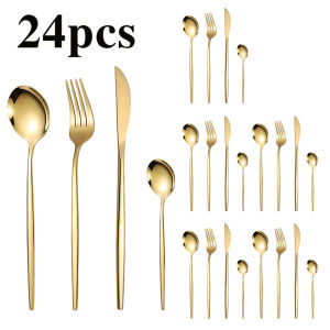 4/16/24/48pcs Portuguese Tableware Set includes knife fork spoon and tea spoon which is suitable for the kitchen.