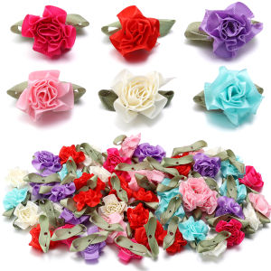 20Pcs/Lot Colorful Carnation With Leaf Fabric Flowers Artificial Flowers For DIY Crafts Clothing Accessories Wedding Decoration