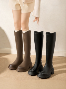 Josiny | Thick Heel Black Long Boots for Petite Women Autumn and Winter New