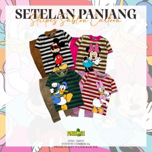 Set Stripes Sablon Cartoon - Setelan Baju Anak Kartun 2-8 Thn by Pineapple Kids