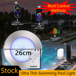 【Buy 5 RGB Free 1 Controller】Ultra Thin Swimming Pool Lamp Stainless Steel Swimming Pool Light Waterproof Underwater Swimming Pool Lamp Ip68 12W/18W/25W/35W Wall Mounted Lamp RGB DC12V/24V Phone Tuya WIFI Controller Music IP68 Pipe Piscina Lamp