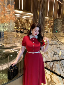 GLEC | Heavy Embellishment Stylish Large Size Red Polo Collar Dress