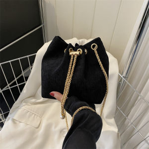 Trendy Womens Crossbody Bag Versatile Chain Design Small Square Bag Fashionable Bucket Bag Polyester Material for Autumn Use