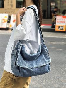 Large Capacity Denim Tote Bag Womens Summer Casual Crossbody Bag Student Class Single Shoulder Satchel Handbag Fashionable
