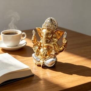 Golden Ganesha Statue for Feng Shui Home Decor Indian Elephant God Sculpture for Meditation Yoga Room Aesthetics Spiritual Home Decor