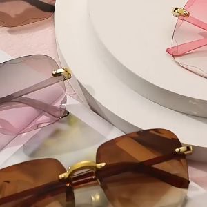 ^Malaysia Ready Stock^Wholesale Korean European and American trendy large frame square sunglasses trimmed frameless sunglasses ladies street fashion show glasses cross-border hot seller