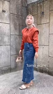 Theana Rok Jeans Wanita//Skirt Rok Span Hightwaist//Rok Jeans Belah Samping