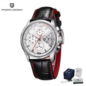 Pagani Design | Luxury Mens Chronograph Wristwatch PAGANI‑DESIGN PD‑3306 Quartz Movement Tachymeter Scale Leather Strap Hardlex Glass Sports