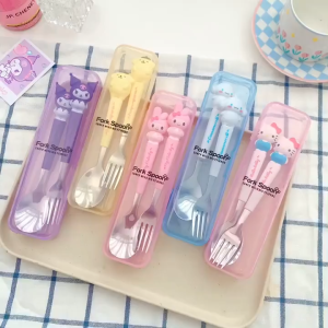 Sét 2 Thìa Và Dĩa Bằng Inox Hoạt Hình KuromiCinaMeloKitty Đáng Yêu Cho Bé [FREESHIP]