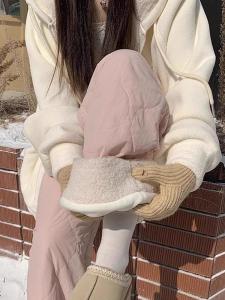 Thickened down Cotton Trousers for Women High Waist Straight Leg Snow Pants Cold Resistant Warmth Trousers for Skiing in Harbin