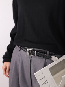 Laid-back Style Black Woven Leather Belt for Women Vintage Pin Buckle Belt 2024 New Model Fashionable Accessory for Youth