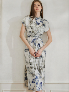 Roey s house | New Chinese Style Waist-cinching Dress with Retro Satin Cheongsam Design