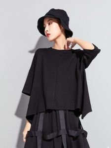 Áo Thun Mùa Hè Lạnh Đậm Nữ Áo Thun Rộng Rãi Tay Áo Cánh Dơi Khóa Kéo Áo Ngắn Tay Sau Lưng Thoải Mái Phong Cách Punk Vải Nylon Dài Thông Thường