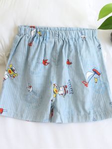 กางเกงนอนผ้าสาลูผ้าฝ้ายแท้แบบบางระบายอากาศได้ดีสไตล์ญี่ปุ่นใส่ช่วงฤดูร้อนสำหรับเด็กกางเกงขาสั้นเด็กผู้ชายกางเกงใส่ในบ้านลายการ์ตูนน่ารักสำหรับเด็ก