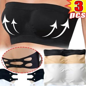 3Pcs Strapless Bra for Women Breathable Tube Top Chest Pad Removable Bras Push Up Lingerie Wireless Bralette Yoga Fitness Bustier