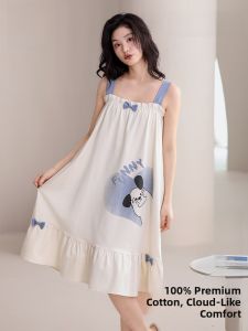 MiiOW | Catwoman Strap Sleep Dress 2025 New Summer Thin Pure Cotton Cute Cartoon Womens Nightgown Home Clothes Can Be Worn Outside