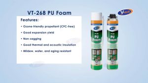 Vtech Polyurethane Foam PU Foam VT-268 750ml Sealing Filing Mounting Insulating Soundproofing for Door Window Irregular Holes Awkard Gaps