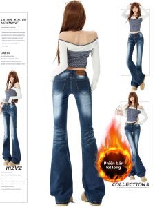 MZVZ | American Retro Blue Low Waisted Insulated Flared Jeans
