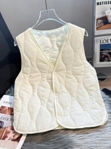 Womens Short Lightweight Warmth-Preserving down Cotton Vest Autumn Winter Commute Style Regular Length Single Button Pure Color