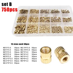 375/400/500/750/1400pcs Injection Molding Knurl Insert Nut Embedded Nutsert Assortment Kit Set M2 M2.5 M3 M4 Solid Brass Copper