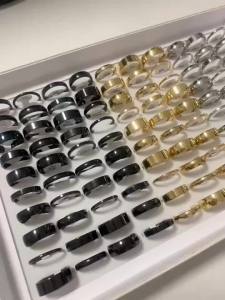 10/20/30/50Pcs/Lot Fashion Charm Classic Simple Multicolor Rhinestone Stainless Steel Rings For Women Men Jewelry Accessory Gift
