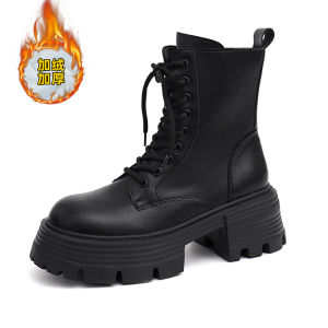 Giày Bốt Nữ Martin 2023 Phong Cách Mới Đế Dày Da Thật Thời Trang Phong Cách Anh Quốc Giày Boot Cổ Ngắn Có Lớp Lót Lông Cừu Màu Đen